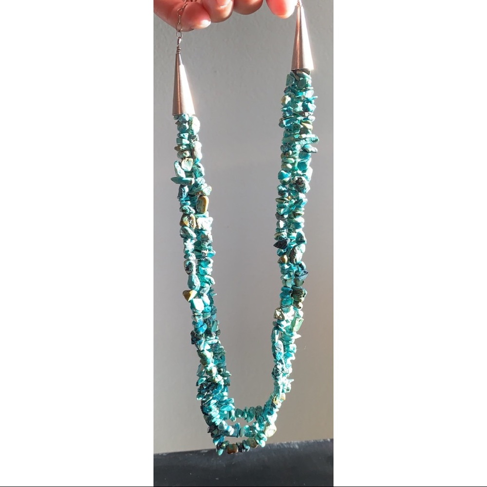 3 Strand, Rough Cut Turquoise Necklace